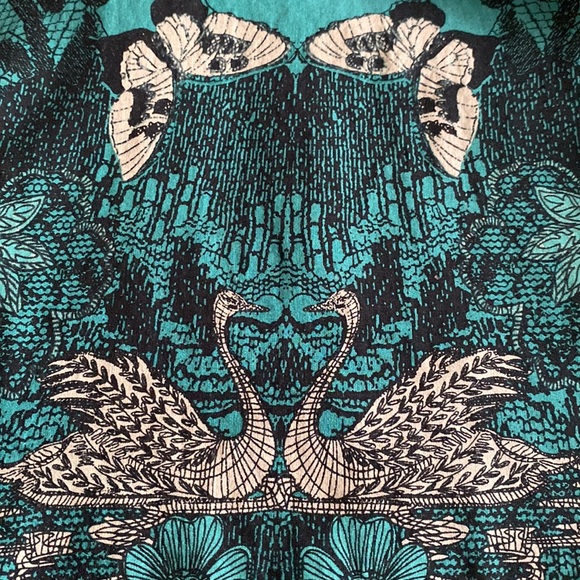 Anthropologie Maeve Silk blend Butterfly Swan Green print Lace top Swing Dress - Picture 12 of 16